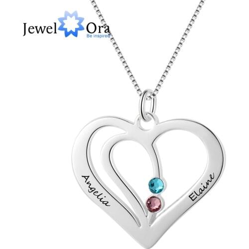 Personalized Engraved Name Heart Necklace Pendants Custom Birthstone 925 Sterling Silver Friendship Necklace(JewelOra NE102359)