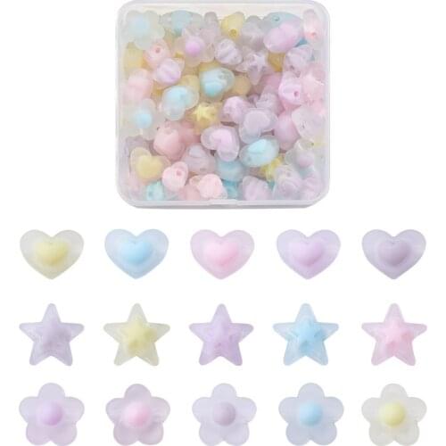 90Pcs/box Transparent Acrylic Heart Star Flower Cute Frosted Loose Spacer Beads for Jewelry Making DIY Bracelet Accessories