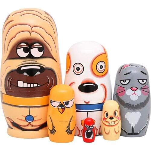 6Pcs/Set Russian Matryoshka Dolls Wooden Cute Dog Russian Nesting Dolls Toy Handmade Crafts Desktop Decor DIY Doll