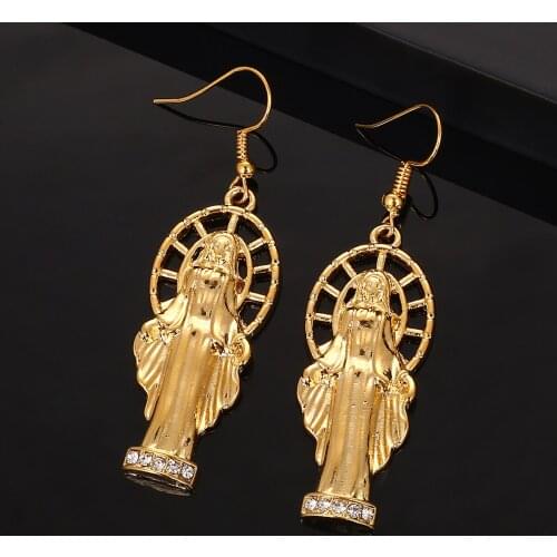 Gold Color Catholic Christian Mother Virgin Mary Earring Cameo Fashon Design Charm Jewelry
