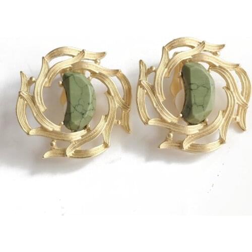 Fashion Olive Marble Moon Stone Clip Earring For No-Ear-Holes Big Jewelry Statement