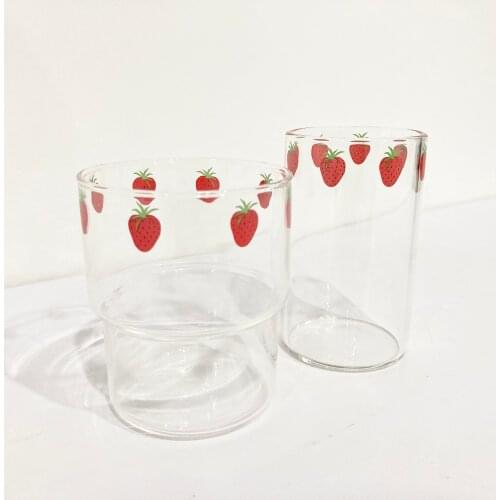 1 Piece Stackable Heat Resistance Straight Strawberries Cute Glass Tumbler Cup With Straw for Kids Students Milk Water Drinking