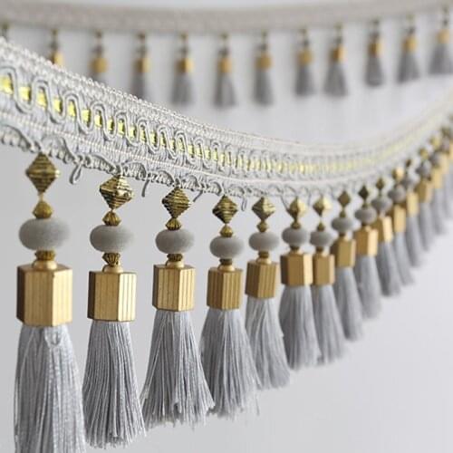 1M Curtain Tassel Beaded Fringe Sewing Trim Braid Boho Upholstery DIY Party Hanging Ring Cords Tassel Garments Jewelry Decor