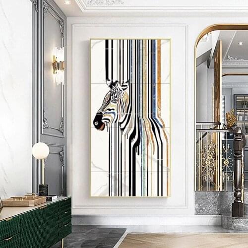 Modern Abstract Stripe Horse Oil Painting on Canvas Wall Art Posters Prints Wall Pictures for Living Room Home Cuadros Decor