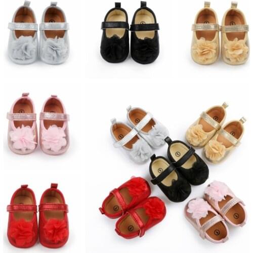 Baby Girls Princess Shoes Flower Elegant PU Leather Non-Slip Casual Toddler Shoes Newborn Infants Anti-Slip First Walkers 0-18M