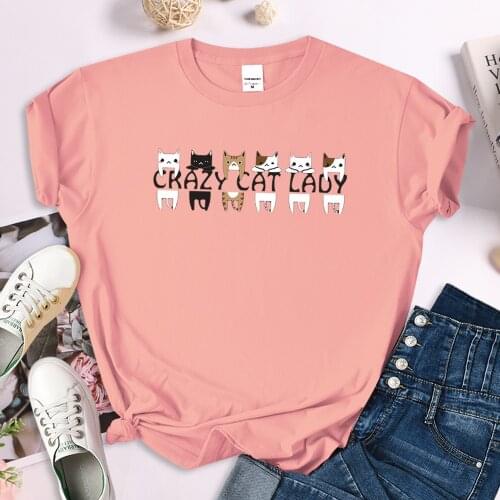 Crazy Cat Lady Little Colorful T-Shirt Women Harajuku Style T Shirt Summer Hot Sale Tee INS Trendy Short Sleeves Tops Women