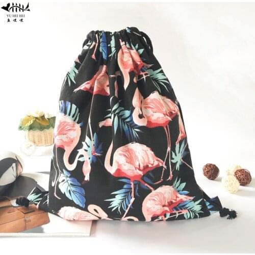 Pink Flamingo Backpack Bag Women Lady Backpacks Canvas Drawstring Bags Sack Pack Draw String Bags High Quality Free Shipping