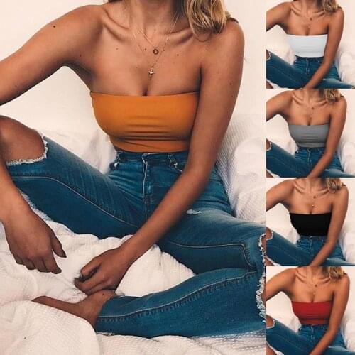 Womens Sexy Strapless Off Shoulder Crop Tube Top Solid Color Stretchy Bandeau Seamless Casual Basic Breast Wrap No-Padded Bra