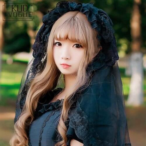 Women White Lace Lolita Princess Costume Hairband Bride Veil Kerchief Sweet Bridal Wedding Headwear Headscarf Accessory For Lady