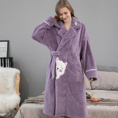 Female Flannel Bathrobe Pregnant Pajamas Suit Nightgown Winter Women Home Clothes Cartoon Warm Gift Thickened Ladies