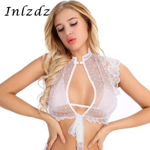 Womens Erotic Lingerie Bra Top White Soft Mesh See Through Sheer Lingerie Floral Lace Hot Sexy Bra Top Bralette Cup Wireless Bra