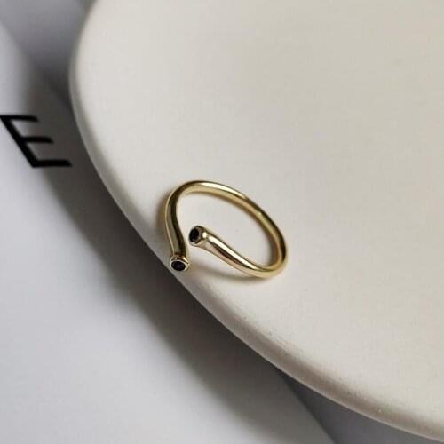 2019 New 925 Sterling Silver Simple Distortion Design Ring Black CZ Zircon Gold Wild Open Rings For Women Fashion Jewelry Gift