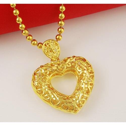 24K Yellow Gold Plating Exquisite Round/Square/Heart Pendants Necklaces for Women Luxury Gold Color Jewelry Accessories Gifts