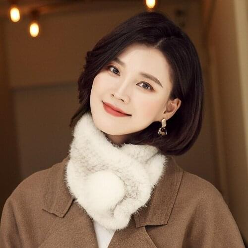 Lantafe Winter Scarf Ring Mink Scarf With Ball Winter For Women Scarfs Real Fur Collar Mink Fur Neck Warm Scarf Fashion