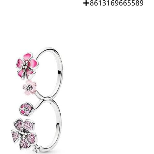 100% 925 Sterling Silver Original Engraved Long Peach Series Double Ring Factory Direct Batch Free