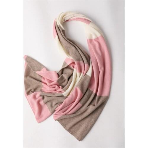 100% goat cashmere patchwork color plaid knit women scarf shawl pashmina 70x180cm retail wholesale