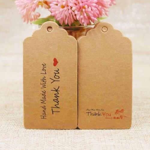 200Pcs DIY Kraft Paper Tags Scallop Head Label Luggage Wedding Note handmade with love price Hang tag 8*4cm