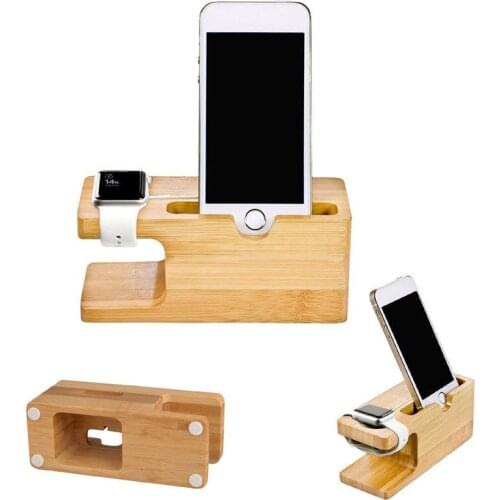 2 In 1 Bamboo Charging Station Dock Desktop Holder For Apple Watch iPhone X 8/7 Wood DIY Crafts