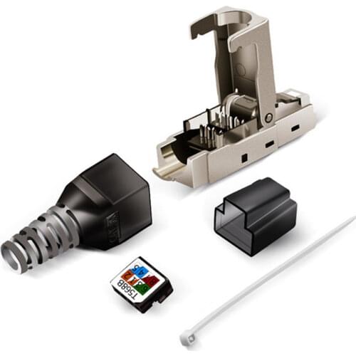 RJ45 Cat6A Eathernet Connector Lan RJ 45 Cat 6A Plug Zinc Alloy Metal Shield 8P8C Crystal Head Network Modular Plug Tool Free