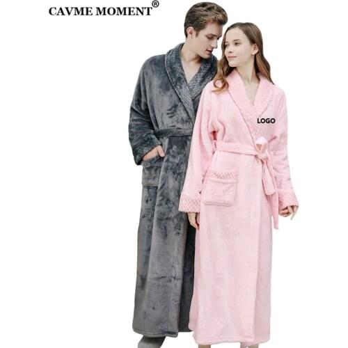 CAVME 2021 Bridesmaid PLUS SIZE Wedding Bathrobe CUSTOM LOGO Flannel Kimono Robe for Winter Women Long Mens Nightgown