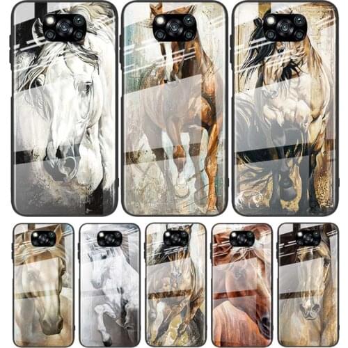 Tempered Glass Cover Luxury Running Beauty Horse For Xiaomi Mi POCO F3 F2 X3 NFC X2 M2 Pro Shockproof Shell Phone Case