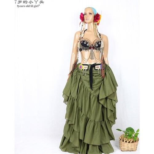 Women ATS Tribal Belly Dance 100% Cotton Skirt Tribal Bohemia Ladies Gypsy Long Skirt Full Circle Dance CMM01-05