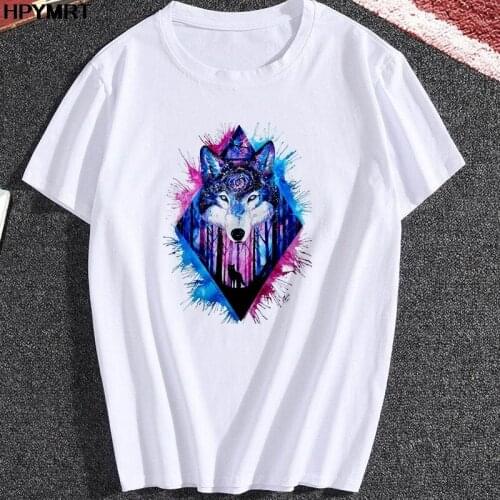 Blue Wolf Printed t-shirt Women funny women graphic T Shirt Short Sleeve Tops Tee Femme aesthetic Fashion tshirt Female Clothing