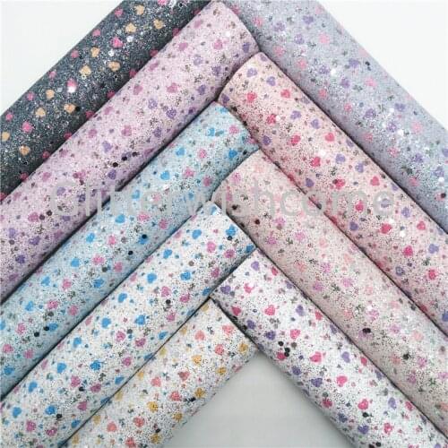 Glitterwishcome 21X29CM A4 Size Synthetic Leather, Hearts Printed Glitter Leather, Faux PU Leather fabric Vinyl for Bows, GM601A