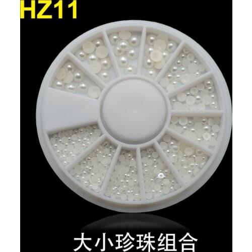 HZP-056011 4 Sizes Half-Roudn White Pearl Nail Art Tips Studs Glitter Wheel 3D Nails DIY Rhinestones Decorations
