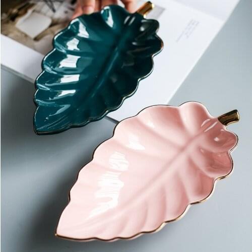 Nordic ins ceramic jewelry tray Phnom Penh leaf storage dish porch soft adornment decoration YHJ112209