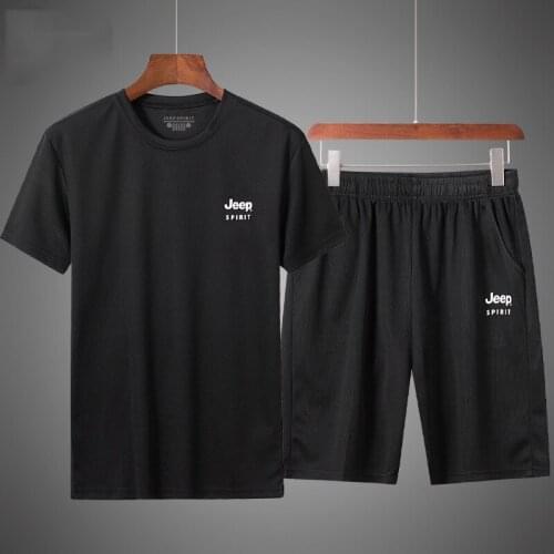 Two Pieces Set Men Summer Tracksuit Men O-neck Short Sleeves T Shirt Elastic Waist Running Pant Sports Korean Clothes Size M-5XL