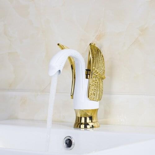 White And Golden Bathroom Faucet Hot And Cold Single Handle Basin Faucet Tap Mixer torneira Ceramic Valve Faucet TF9810B/1