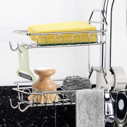Kitchen Stainless Steel 2 layer Sink Drain Rack Sponge Storage Faucet Holder Soap Shelf Basket Organizer Bathroom Accessories