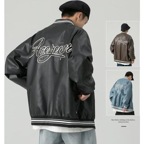 Latest New Leather Letter Printing Jacket Trendy Brand Harajuku Standing Collar Clothes Hip Hop Streetwear