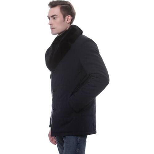 1121Mens winter padded jacket, thick lapel, removable natural mink fur collar, button mid-length, new 0winter products