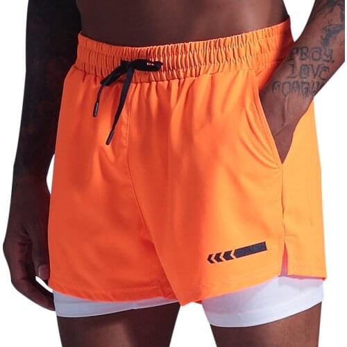 Mens Gym Workout Shorts 2 in 1 Double-Deck Sports Fitness Running Mens Shorts Marathon Track and Field Quick-Drying Shorts
