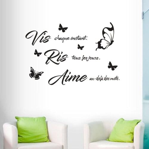 Vis Ris Aime Wall Sticker French Quote Wall Decal Art Vinyl Butterflies Decoration Living Room Bedroom Murals Poster