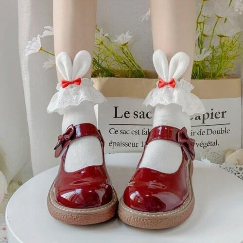 Lolita funny socks 3D rabbit ears Women Socks fashion lace bow socks kawaii girl jk bunny socks Japanese Harajuku princess socks