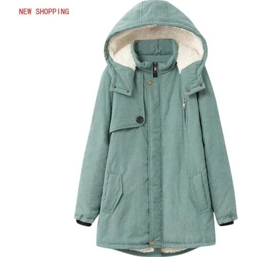Large Size Womens Coat 2020 Fashion Winter Warm Pocket Button Zipper Female Parkas Jacket Long Sleeve Hoodie Coat Outwear Top