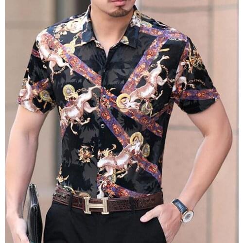 Luxury Designer Velour Mens Shirts Are Unusual Sexy Stretch Transparent Oversized Clothing For Mens Vintage Blouse Mesh Top Silk