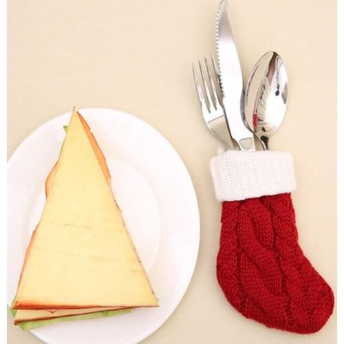 Christmas Knit Socks Cutlery Set Household Supplies Mini Sock Candy Tableware Gift Bag Xmas Tree Hanging Decor Xmas ornaments