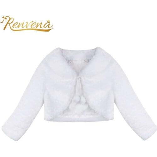 Flower Girls Faux Fur Bolero Long Sleeve Coat Wedding Bridesmaid Birthday Party Jacket Girls Warm Cloak Cape Kids Shawls Wrap