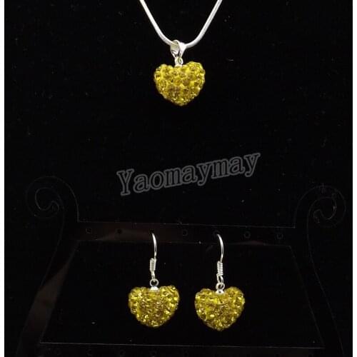 Heart Shape Rhinestone Jewelry Set Yellow Crystal Earrings And Necklace 5 Sets Wholesale Free Shipping