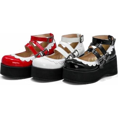 Japan Style Girl Lolita Gothic Shoes Monk Straps High Heels Flat Platform Heels Flatform Mary Jane Ankle Strap Shoes