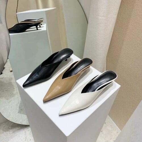 Thin pointed half slippers female 2021 spring new wild kitten and sandals female mid-heel mules