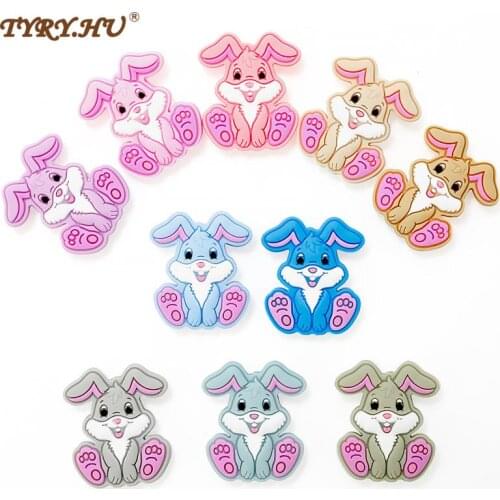 TYRY.HU 10pcs Silicone Beads Cartoon Rabbit Animal Beads DIY Baby Pacifier Chain Pendant BPA Free Eco-friendly Baby Teether Toys