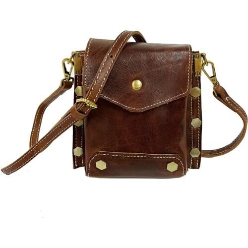 Vintage Small Messenger Bag Women Shoulder Genuine Leather Bags Flap Small Female Crossbody bags for Casual Cowhide Handbag 2021