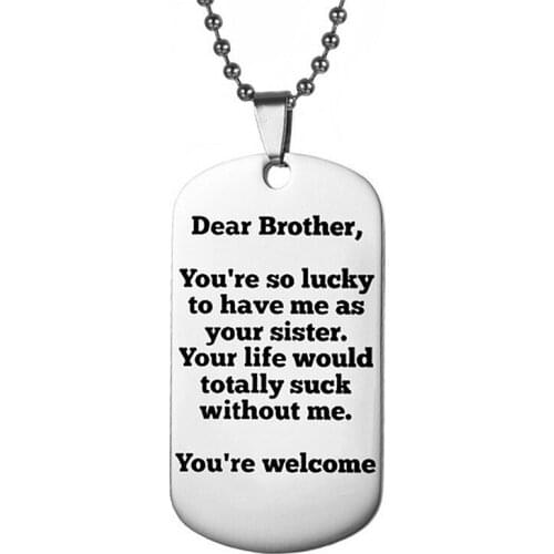 Engraved with Love Information Stainless Steel Military Necklace Pendant, Birthday/Christmas/Thanksgiving/Easter Gift For Brothe