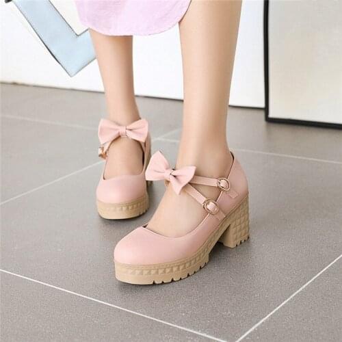 YMECHIC 2020 Spring Summer Cute Block Heels Lolita Ladies Shoes Pink Sweet Platform High Heel Mary Jane Shoes Women Pumps 34-43