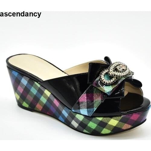 Women High Heel Shoes Wedge Heels Slippers for Ladies PU Sole Shoes Diamonds White To Wedges Shoes for Women Italian Women Pumps